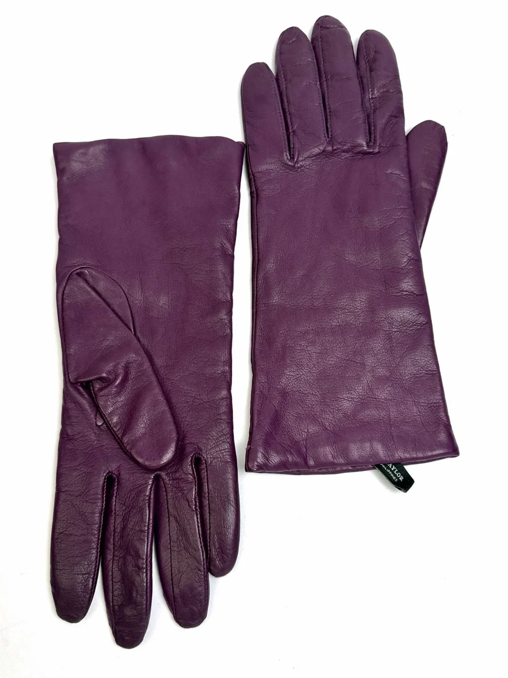 LORD & TAYLOR Purple Leather Gloves Cashmere Lining size 8